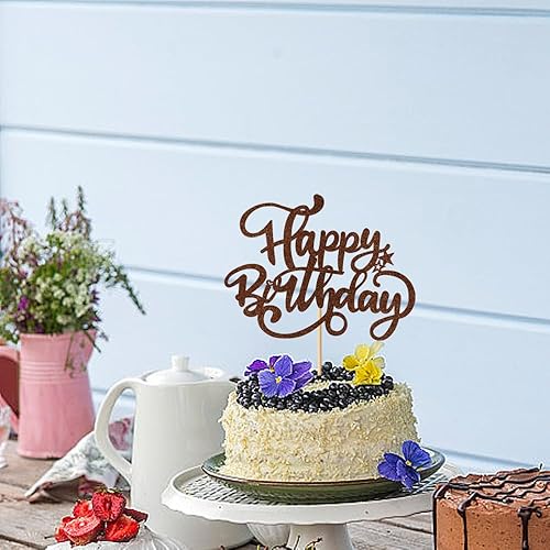 Miniatura 5 de Crseniny Decoración de pastel de feliz cumpleaños, decoración de cumpleaños con purpurina marrón, suministros de decoración de fiesta de