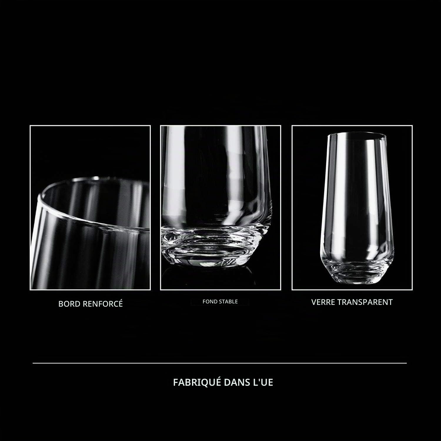 Krosno Verres à Eau, Long Drink Lot de 12, 490 ml, Collection Splendour | Grand haut verres à cocktail, mojito, smoothie, milkshake, Verrerie élégants, Cristal sans plomb, Compatibles lave-vaisselle