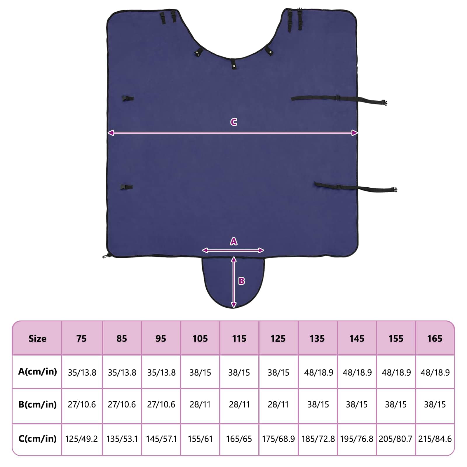 Manta para caballos azul marino, 85 cm, poliéster, transpirable, impermeable, cortavientos, forrada al aire libre, protección para invierno, paddock, accesorios ecuestres