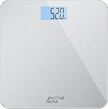 Active Era Ultra Thin Digital Bathroom Scale with High Precision Sensors, LCD Display and AAA Batteries Included. Ultra Resistant Tempered Glass (Kg/Stone/lbs) - Steel