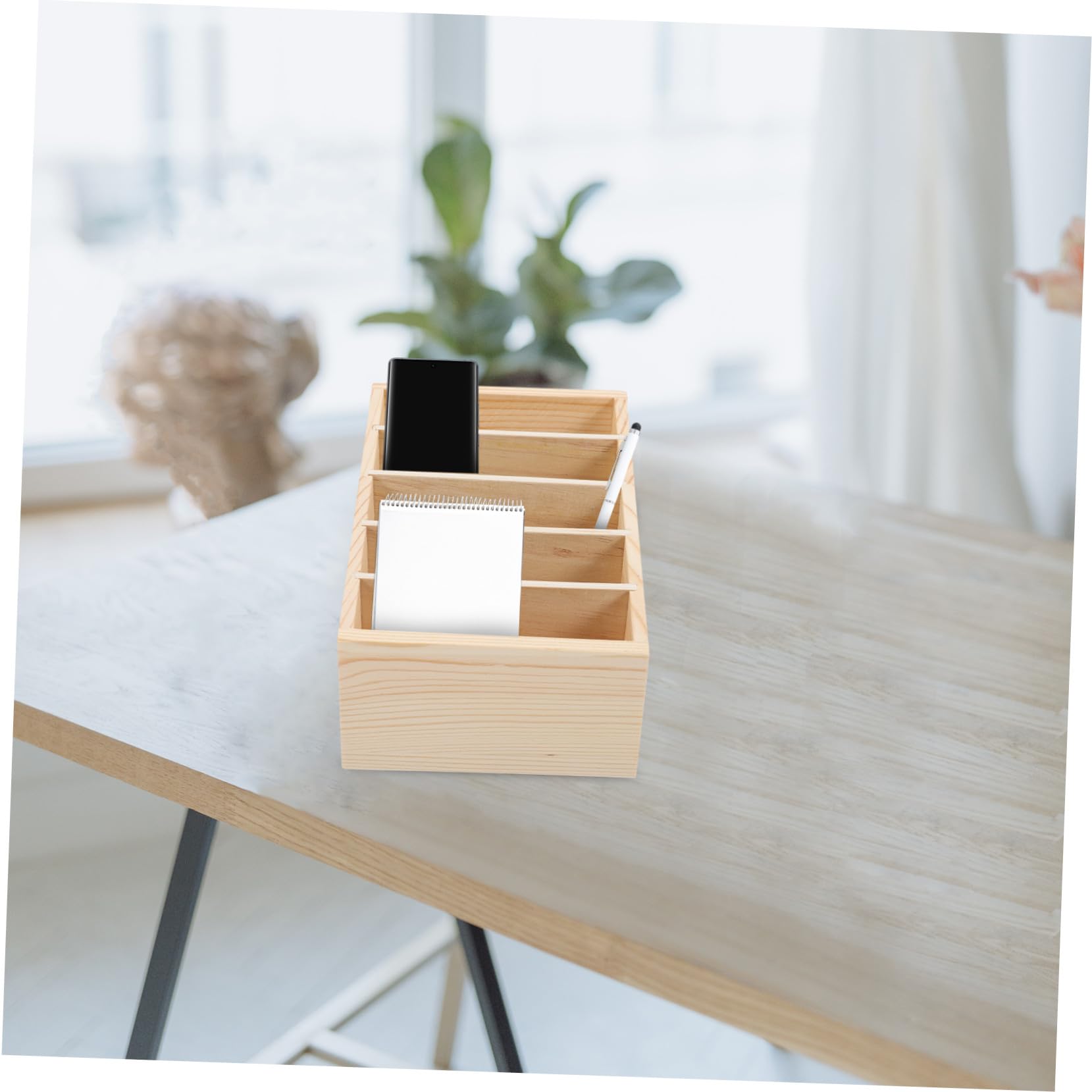 Scrivania in legno a 5 scomparti per telefono, forniture per ufficio e decorazione a forma di cactus, soluzione elegante e funzionale per riporre oggetti da scrivania