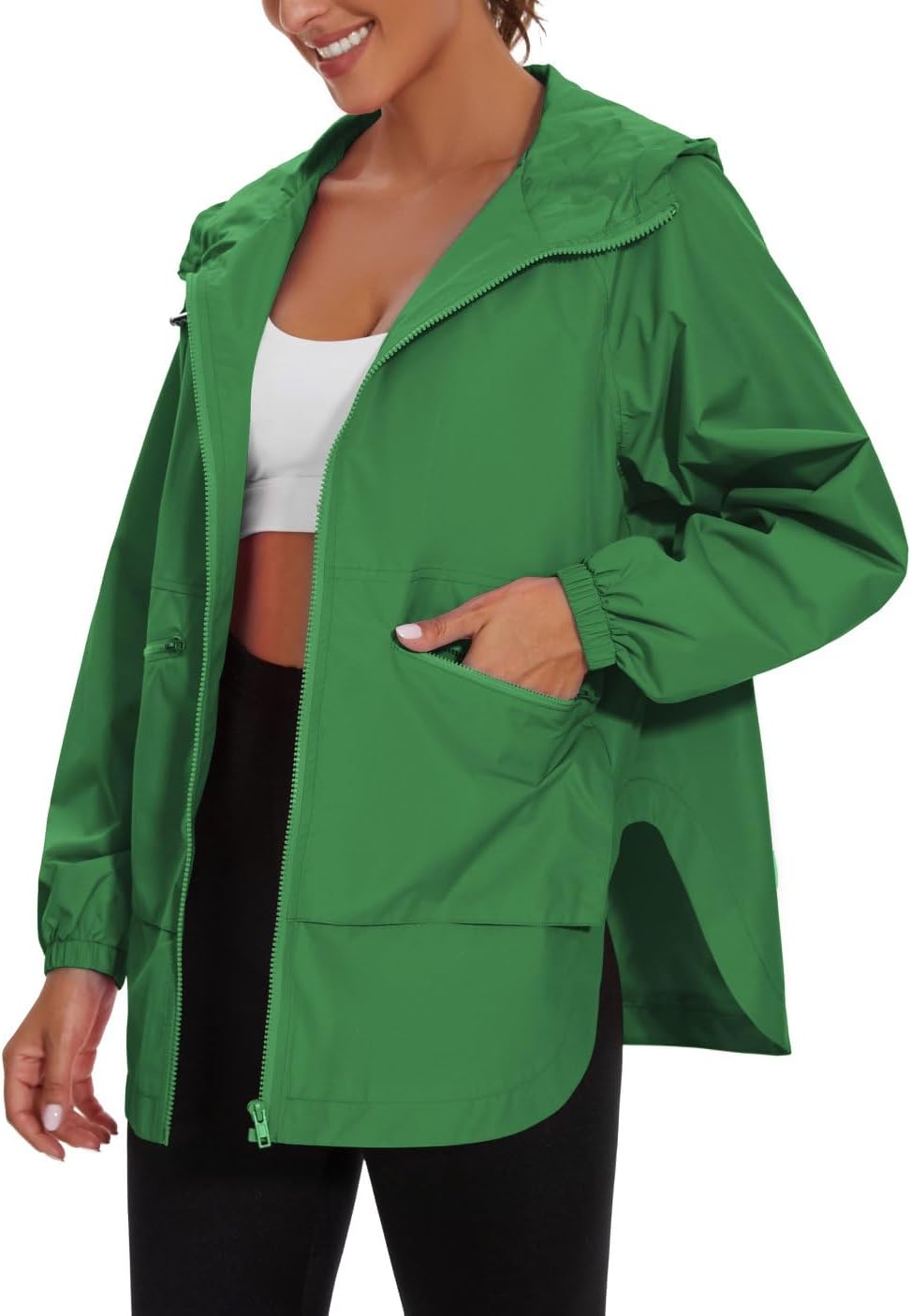 Womens Waterproof Raincoat Lightweight Rain Jacket Trench Coat Hooded Windbreaker With Pockets for Outdoor