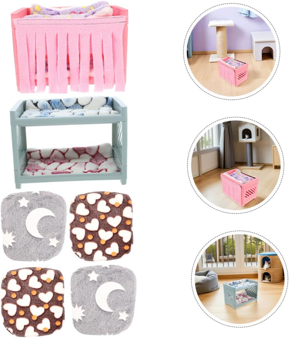 Mipcase Hamster Hideout Double-Layer Small Animal Nest Set with Plush Mats and Blankets for Guinea Pig and Gerbil Bedding Shelter Random Color