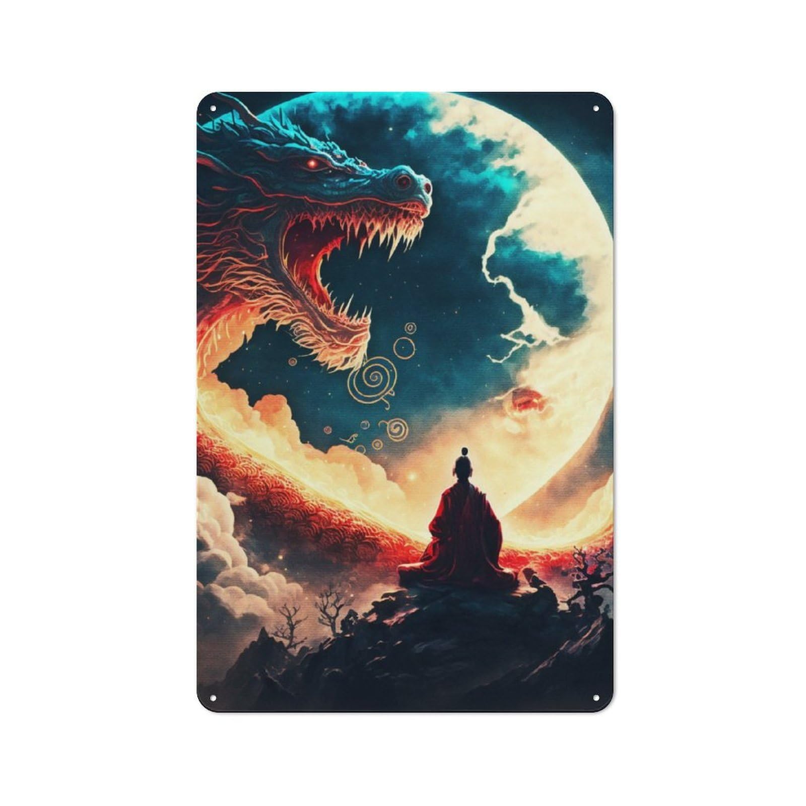 Junmoney Dragon Mountain Retro Metal Wall Sign 30X20cm With For Garage Wall, Suited To Garage Decor Collectors
