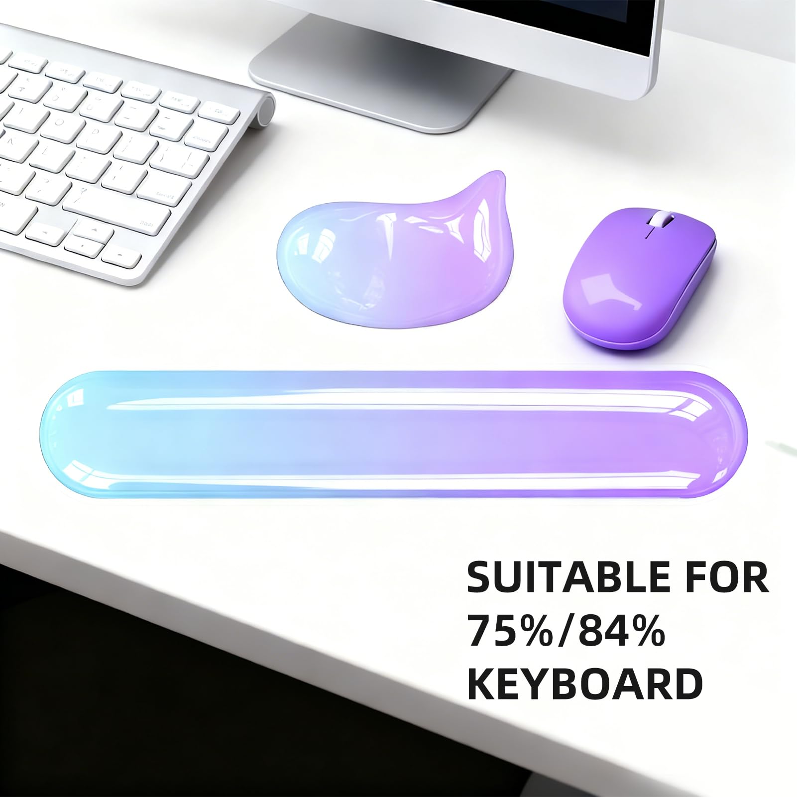 Set di poggiapolsi in gel per tastiera e mouse, supporto ergonomico in silicone per alleviare il dolore, tappetino antiscivolo in gel rinfrescante per ufficio, computer, laptop, giochi, confezione da