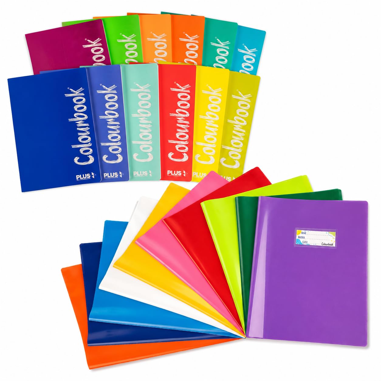 Colourbook Kit Scuola Elementare Quaderni Rigatura A 10mm Copertine A4 | Set da 22 pezzi per italiano e matematica, Carta 100g antistrappo, Foderine trasparenti protettive con alette salva angoli