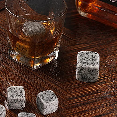 Pack of 9 Whiskey Stones Gift Set Reusable Ice Cube Whiskey Rocks with Wooden Gift Box and Storage Carrying Pouch (White)
