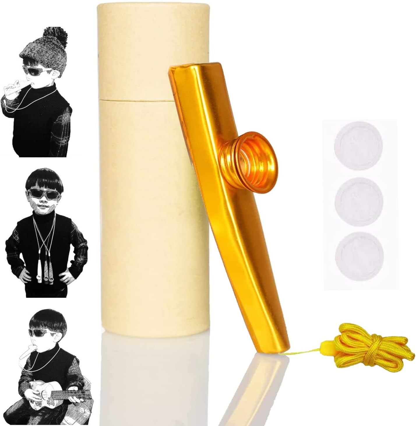 LYPER Metal Kazoo with Lanyard and 3 Membrane Flute Diaphragm, Aluminum