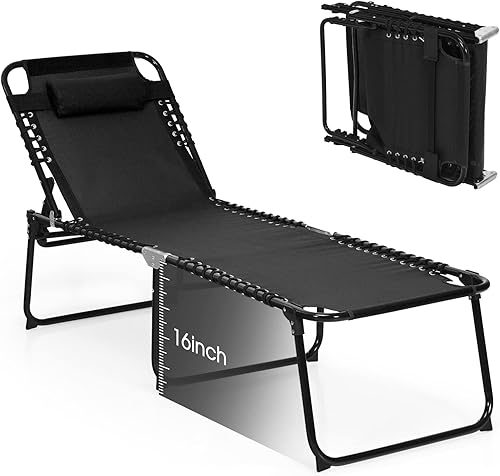 GYMAX Sillas de descanso para exterior, tumbona de bronceado de playa plegable extra alta con respaldo ajustable de 4 niveles, reposapiés de 2