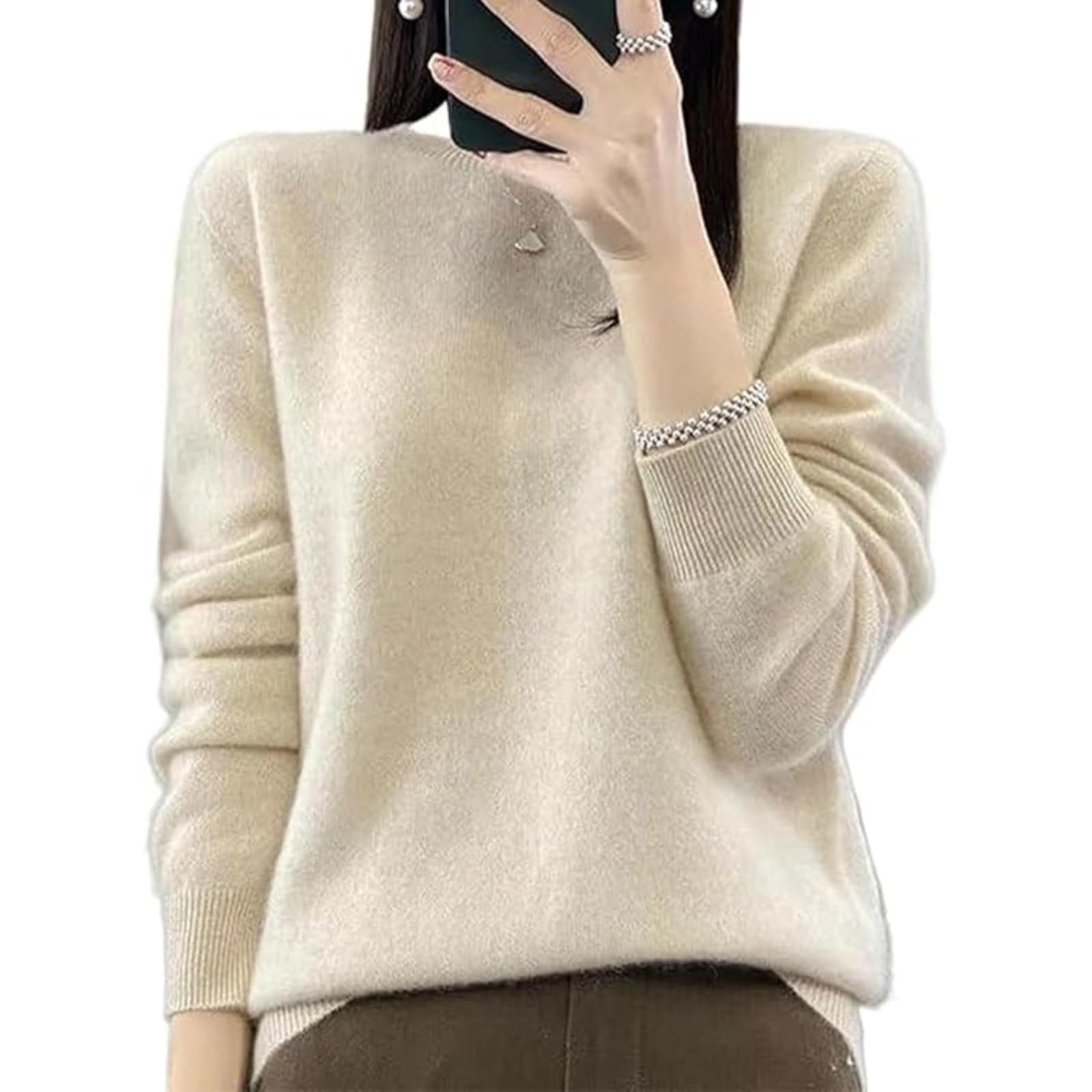 Cozy Cashmere Sweaters for Women Warm Long Sleeve Classic Crew Neck Pullover Sweater Tops Fall Winter Causal Clothes