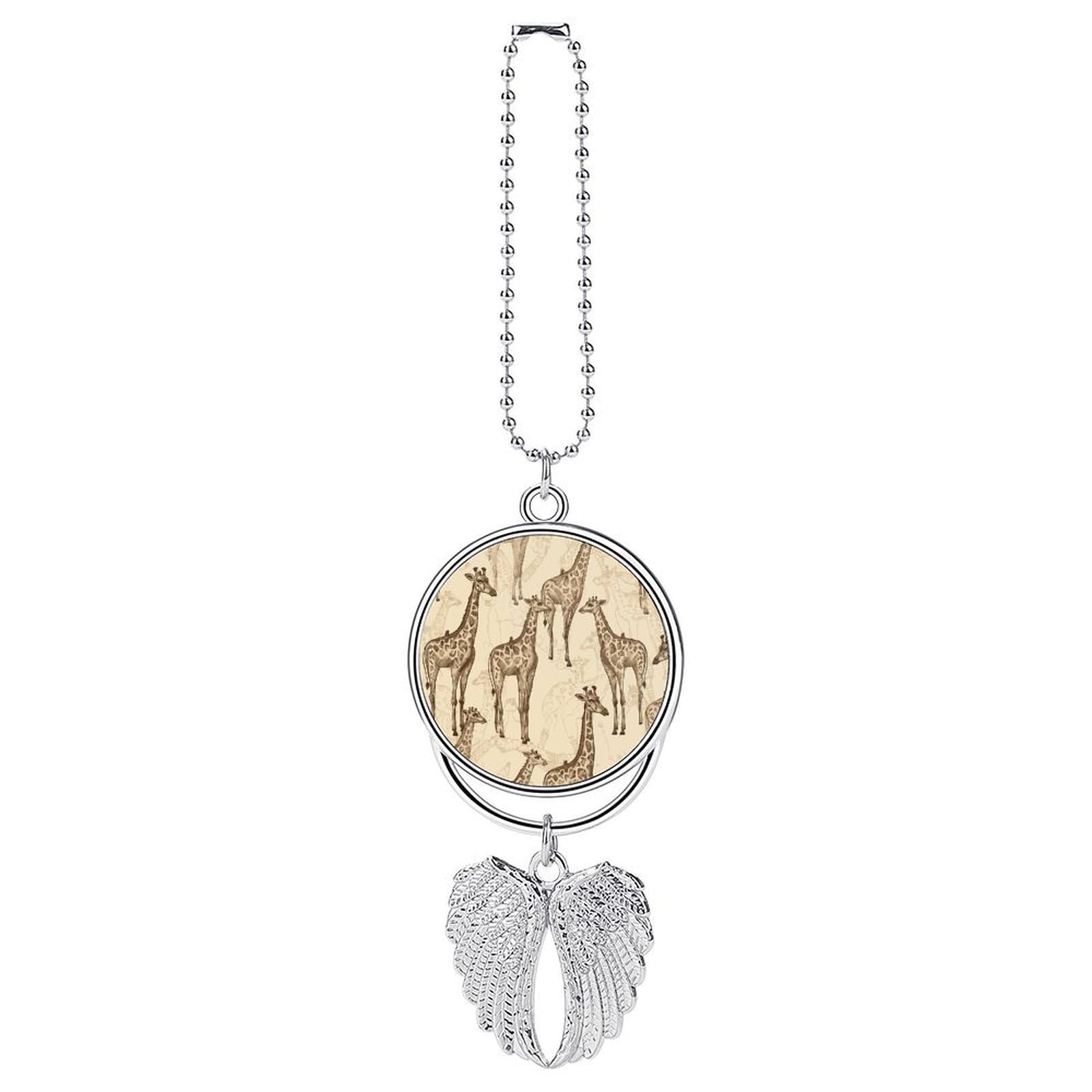 Hand Drawn Giraffes Car Charm, Alloy Rear View Mirror Pendant, Bling Funny Car Hanging Ornament Gift for Women Men, Car Pendant Lucky Auto Interior Decoration Accessories Silver-Style