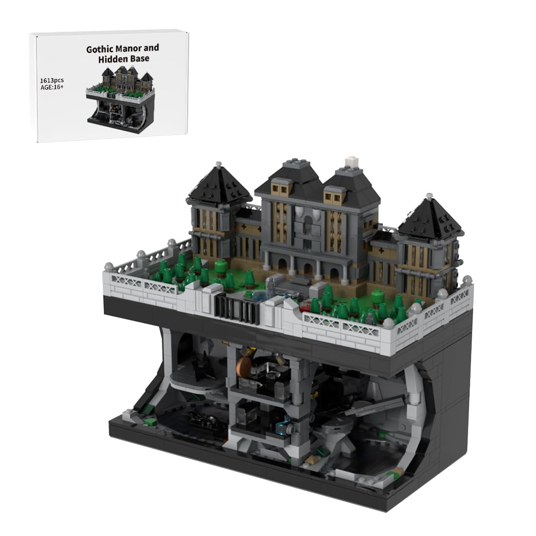 MOC Klemmbausteine Gotisches Herrenhaus und versteckte Basis Modell, 1613Teile Architecture Straßenszene Haus Modulare Gebäude Set, MOC-190650