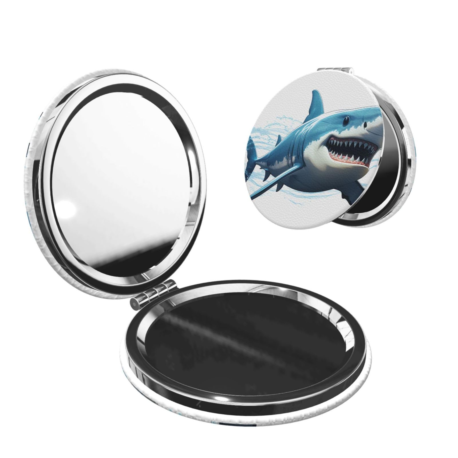 DWVTSLH Blue Shark Compact Mirror for Purse, Double-Sided 2X/1X Magnifying Mirror for Women Men, Travel Makeup Mirror for Handbag, Handheld Vanity Mirror for Gift