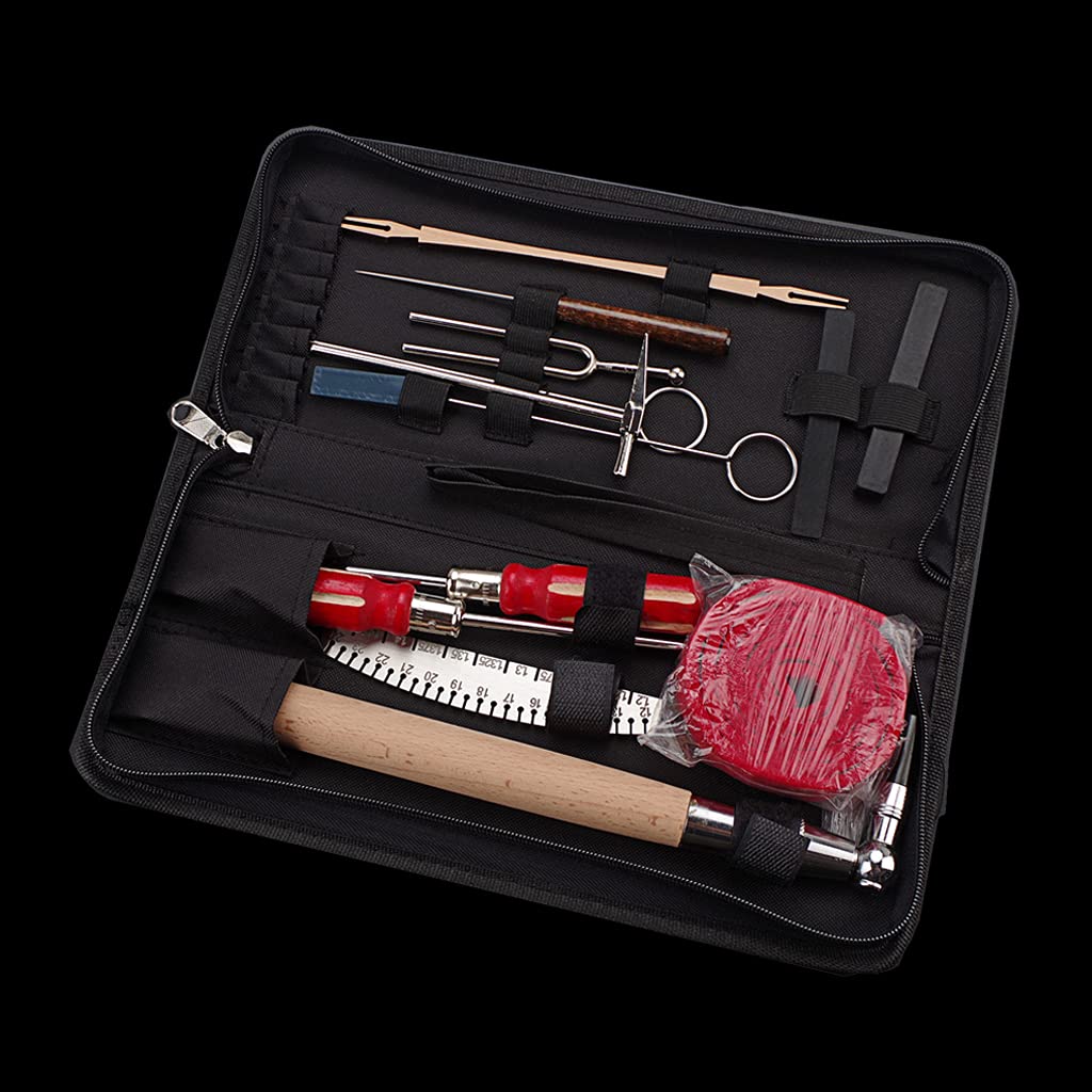 Alnicov Kit de afinación de piano,14 piezas,herramientas de sintonización que incluye llave de afinación universal para piano,mordazas de goma,tira de temperatura,tenedor de afinación con funda