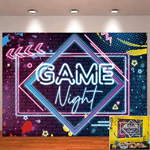 Art Studio Game Night Birthday Theme Photography Backdrop 60" X 36" Glow Neon Sleepover Slumber Prom Party Photo Background Game On Party Banner Photo Studio Gift Props #TOP6