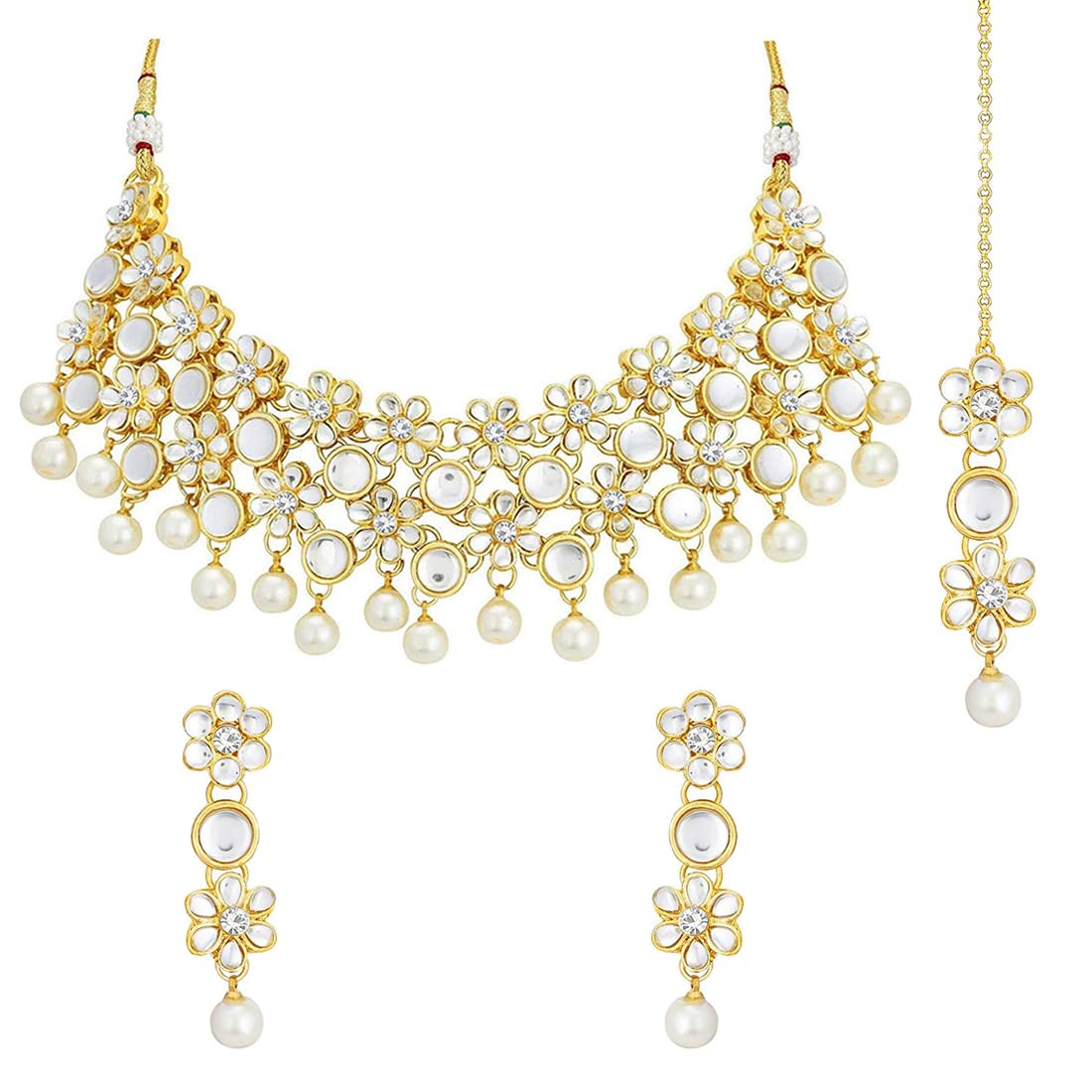 Peora 18K Gold Plated Flower Kundan Pearl Necklace with Maang Tikka Earring Traditional Jewellery Set for Women Girls (B07RN5SWZP) Amazon Price History, Amazon Price Tracker