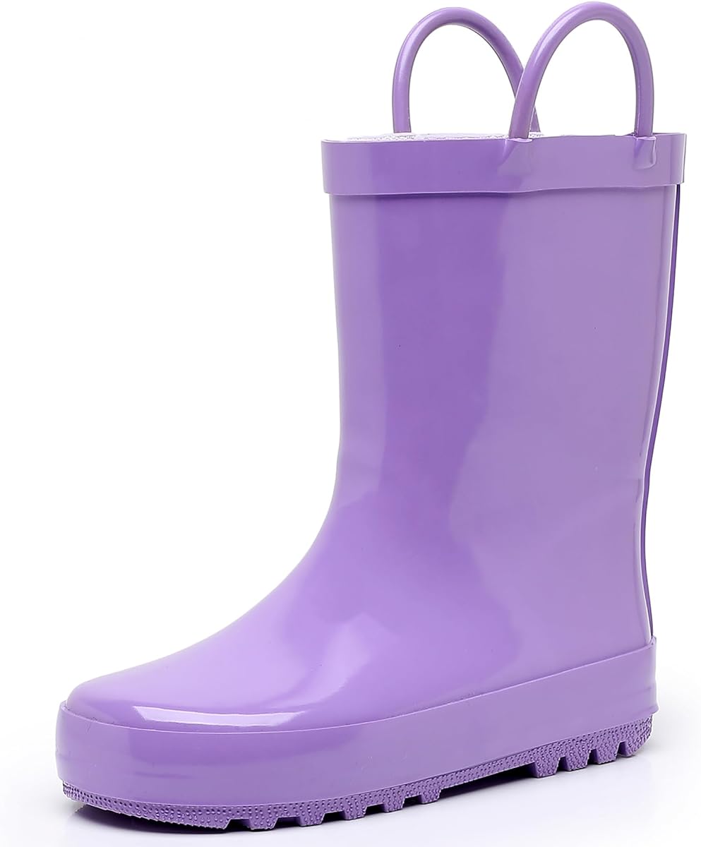 Toddler Rain Boots for Boys and Girls Waterproof Rubber Kids Rain Boots with Easy on Handles All-season Outdoor Shoes
