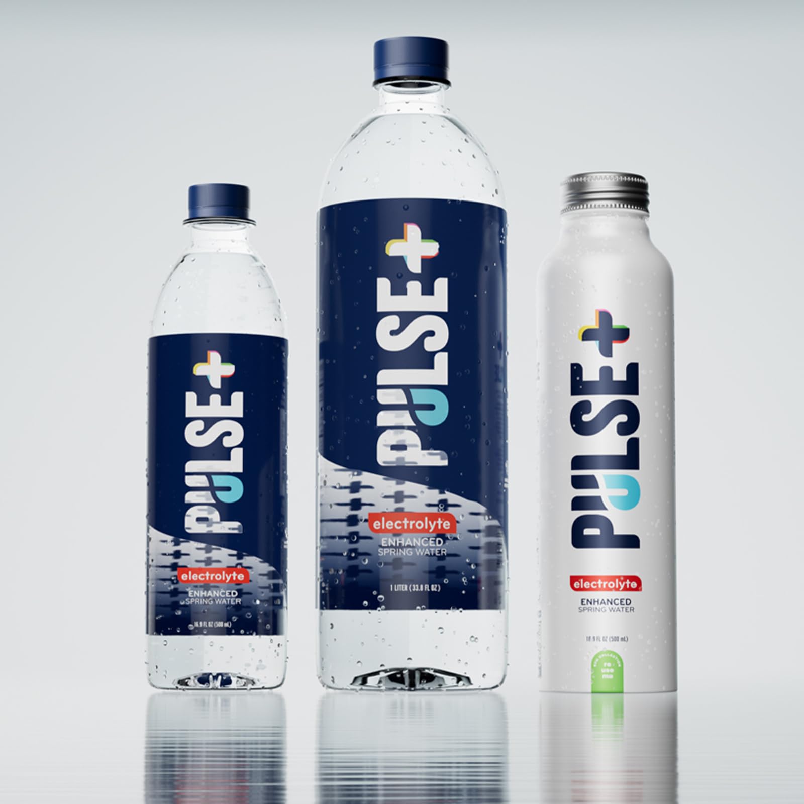 Pulse+ Electrolyte Water - Naturally Filtered Spring Water in 16.9-Ounce Aluminum Bottles, Recyclable and BPA-Free - Case of 12