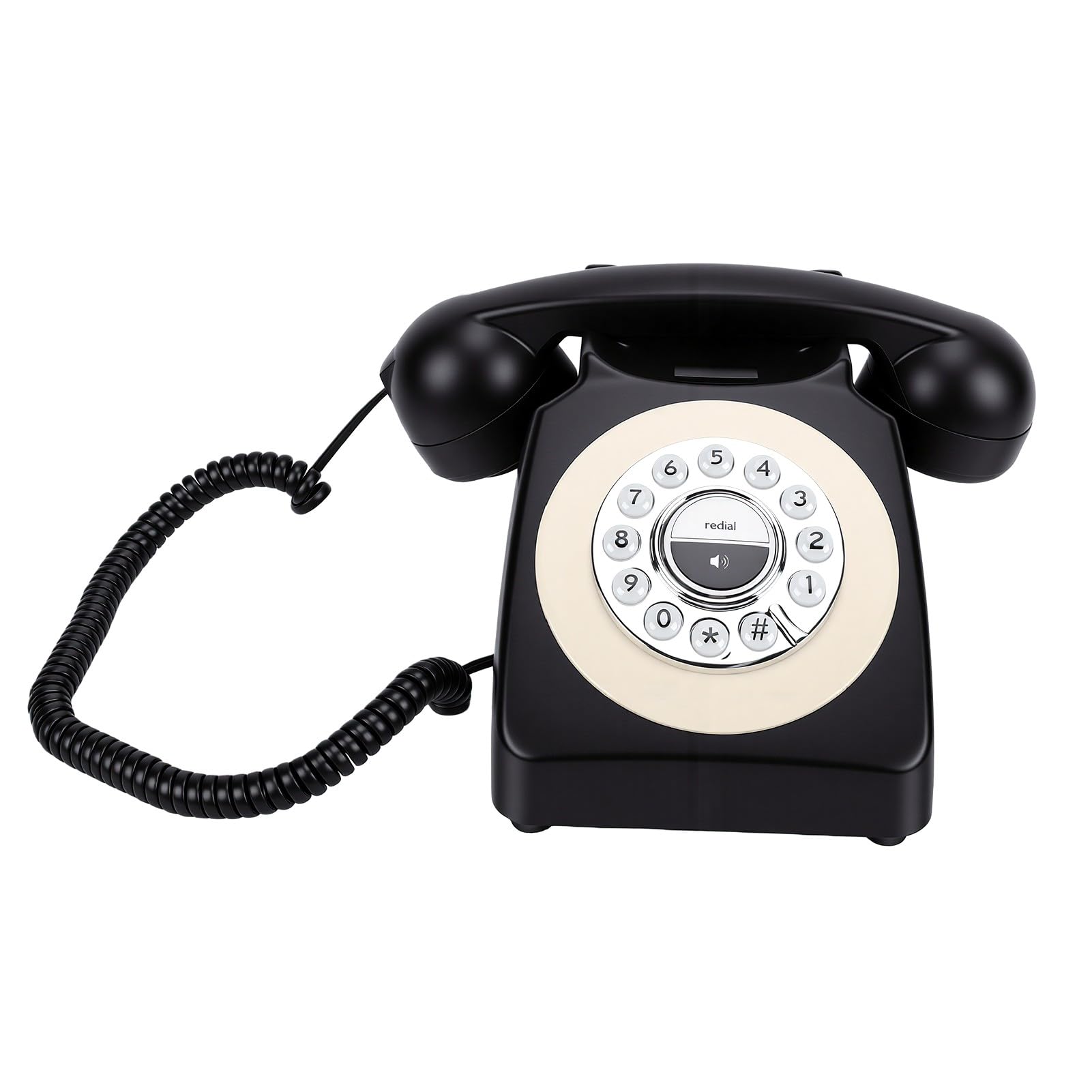 Sxhlseller Retro Schnurloses Bluetooth-Telefon |Vintage-Festnetztelefon mit Nachrichtenfunktion, Typ C, Lädt 1200-mAh-Akku für die Inneneinrichtung (Black)