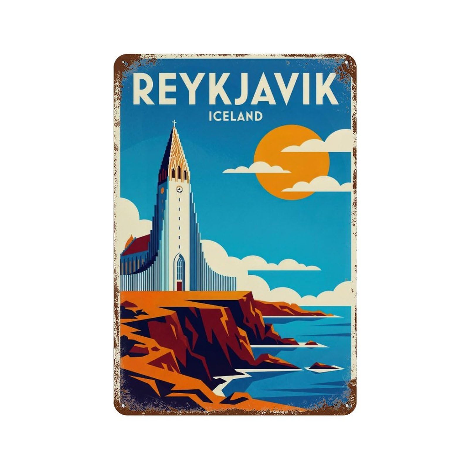 Iceland Reykjavik Vintage Travel Metal Tin Sign