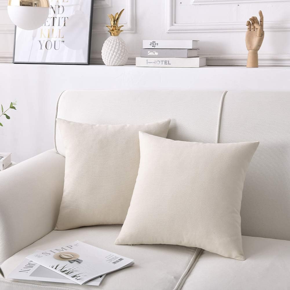 ALBAD 18 x 18 Inch Pillow Covers Sets of 2 Off White Decorative Square Throw Pillow Cover Cushion Case Sofa Durable Modern Stylish Faux Linen Throw Cushion Covers Hidden Zipper
