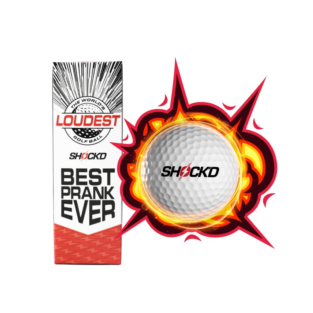 SHOCK'D GOLF BALLS - The World's Loudest Golf Ball - Viral Prank Ball (Sleeve of 3, Novelty) - White Dot Botton