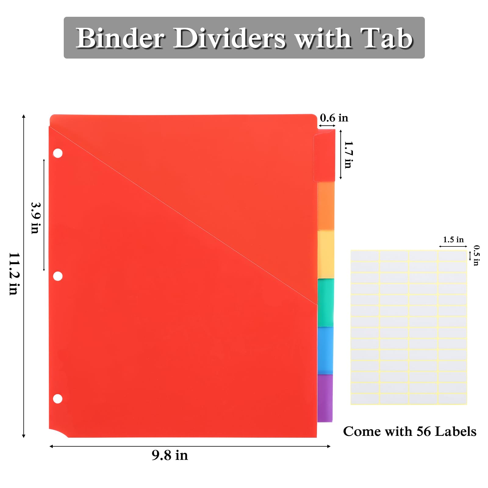 MRLUKwin 24Pack Binder Dividers with 56 Customizable Labels, 3 Hole Punch Plastic File Dividers for 3 Ring Binders - Image 2