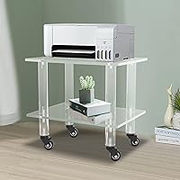 Vista 3 de Soporte para impresora, mesa de impresora de acrílico transparente de 2 niveles con ruedas, moderno carrito rodante independiente para oficina