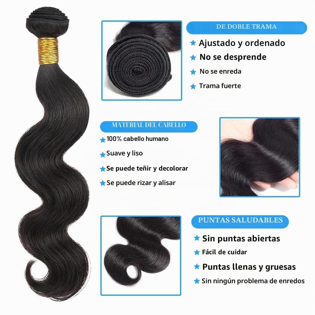 Human Hair Bundles Body Wave Brazilian Weave Hair Extensions 16 18 20 inch | 3 Bundles 100% Unprocessed Body Wave Hair Extensions Brazilian Weave Bundles for Black Women Natural Color 210g
