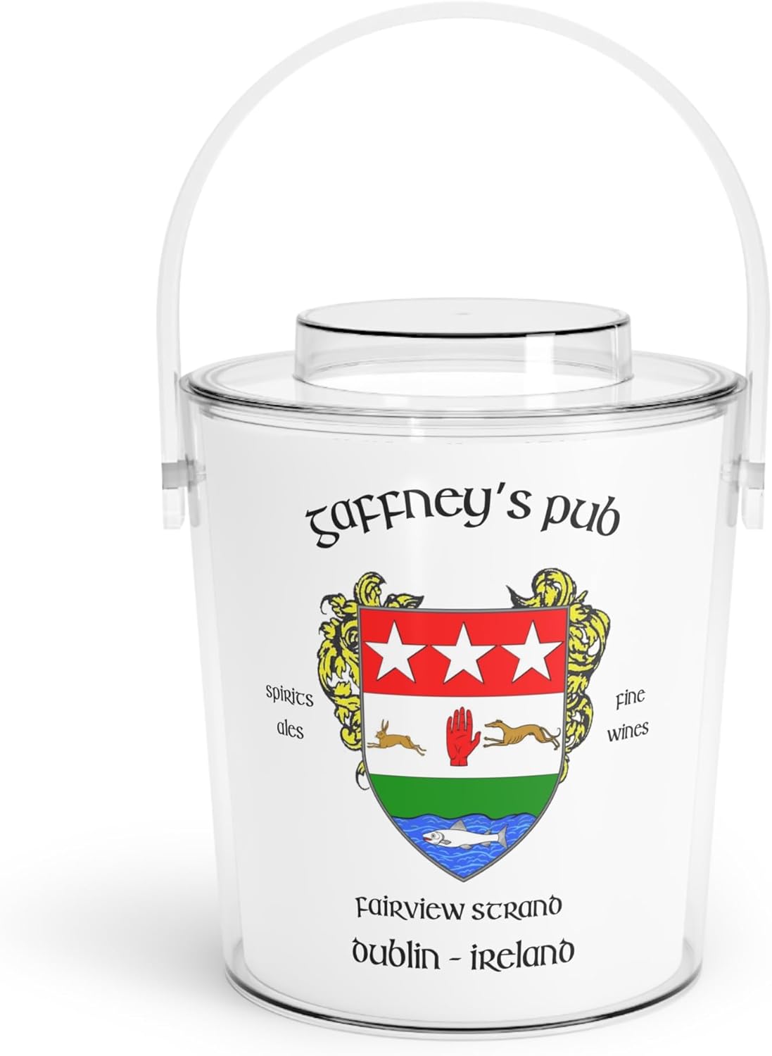 Authentic Irish Pub Ice Buckets with Tongs & Lid - Ireland Bar Souvenir from Over 200 Irish Bars Featuring Family Crest & Coat of Arms Designs (Gaffney's Pub)