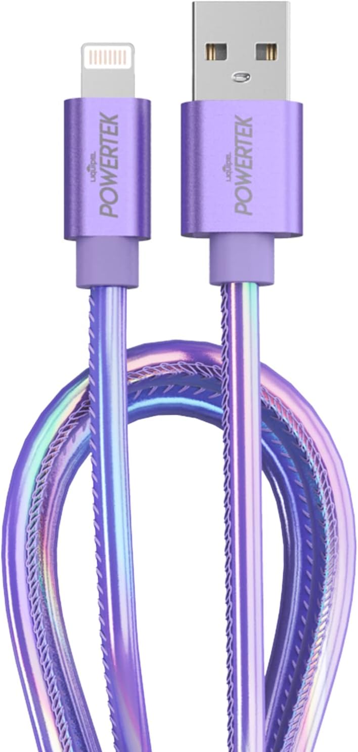 LIQUIPELPowertek iPhone Charger Cable, 6 ft Fast Charging Lightning to USB Cord Adapter, Compatible for iPad, MFI Certified, Metallic Shine (Purple)