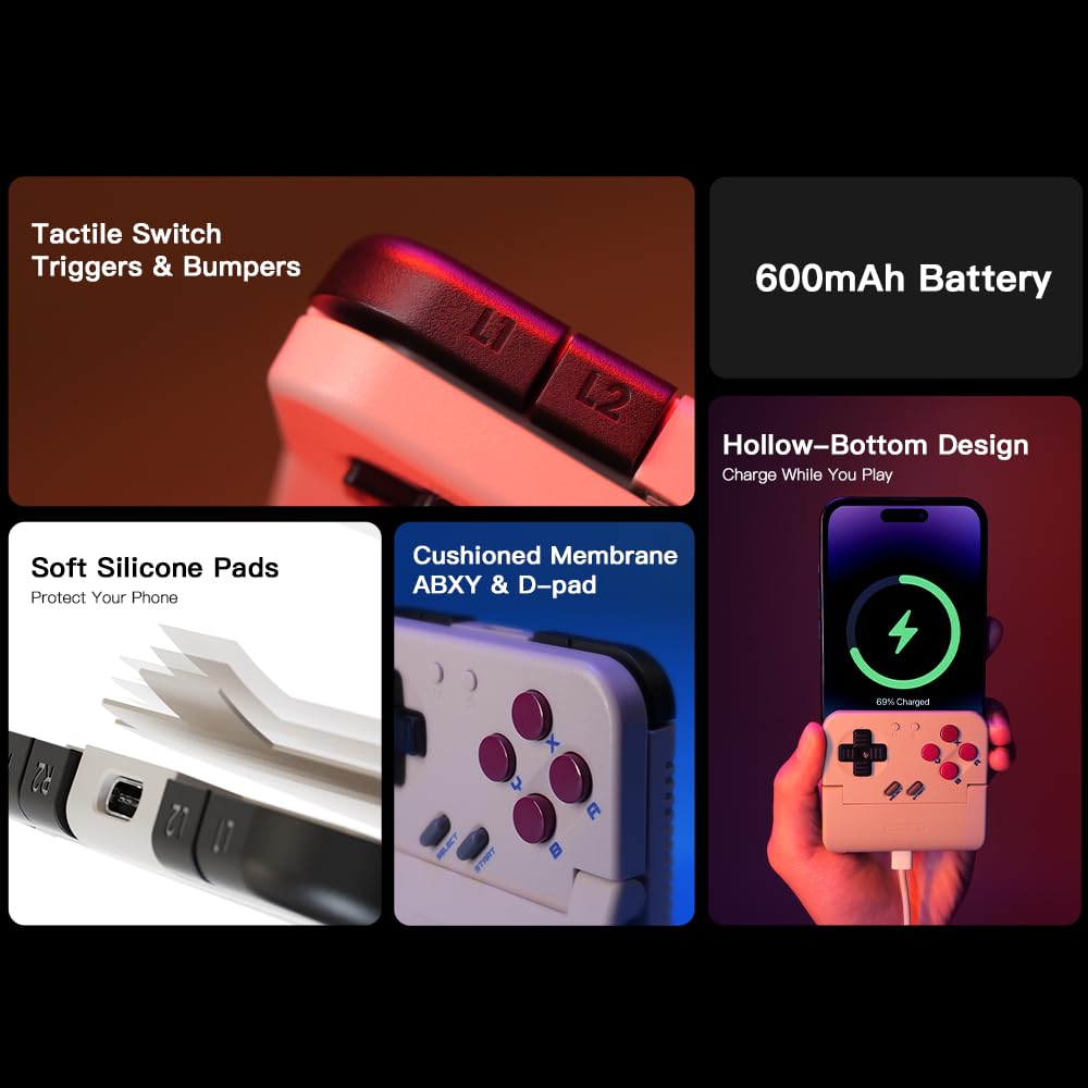 GameSir Pocket Taco Verticaler Mobiler Gaming-Controller - Retro Arcade Bluetooth Gamepad für Android, 600mAh Akku, Weiß
