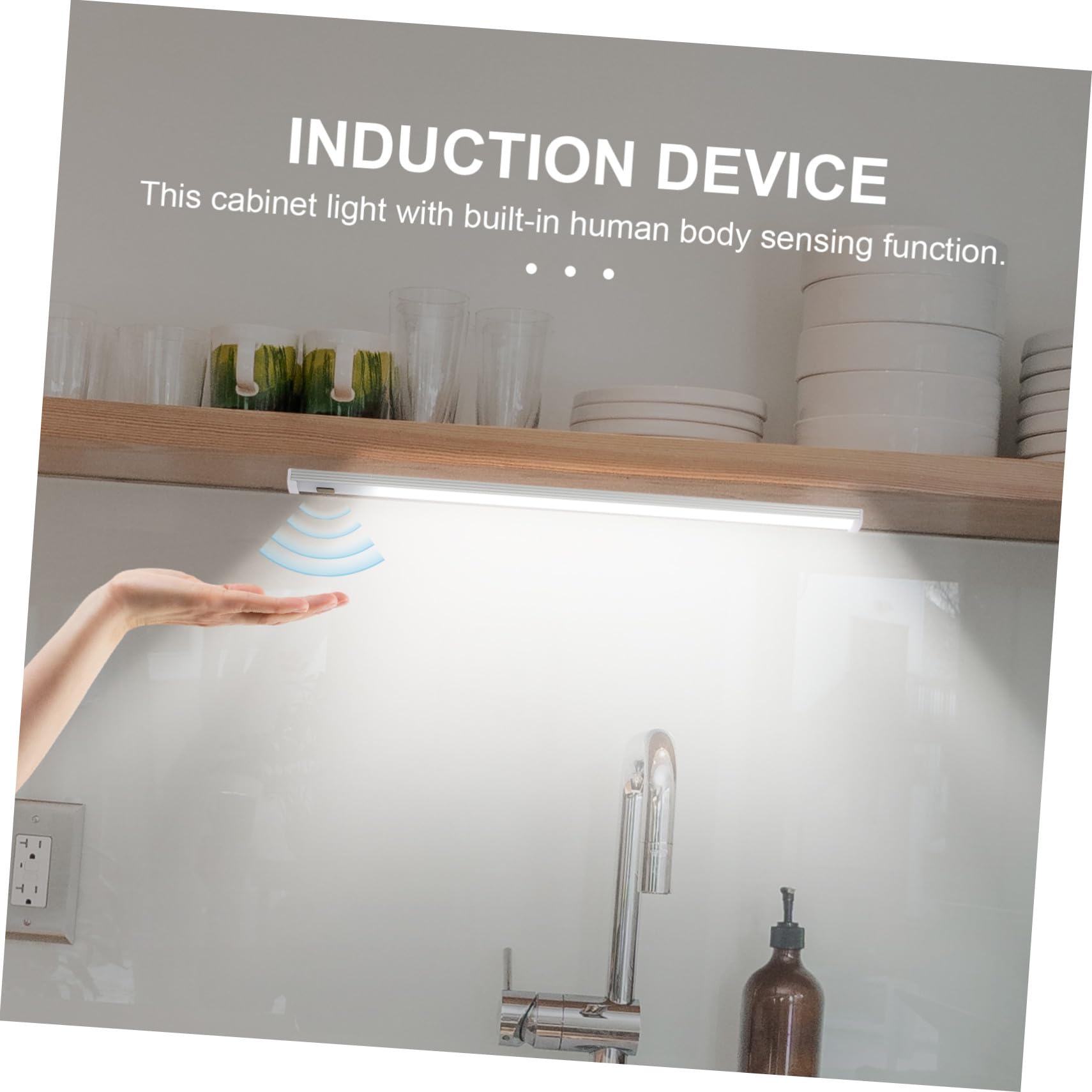 Lot de 2 Lampes LED à Induction Rechargeables Détecteur de Mouvement, Éclairage Étanche sous Meuble, Lumière Douce et Compacte, Cuisine et Placard
