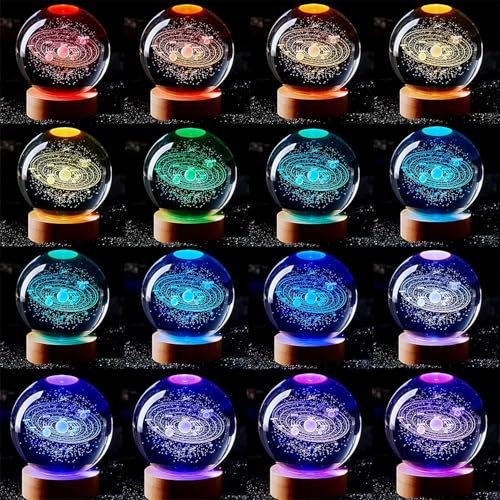 Image of HAMSA KITCHEN & LIFESTYLE 3D Crystal Ball With LED Wooden Base-Solar System Night Light, 3D Crystal Ball, Galaxy Lamp Ball,Light Lamp With USB Powered (16 Colour Galaxy)