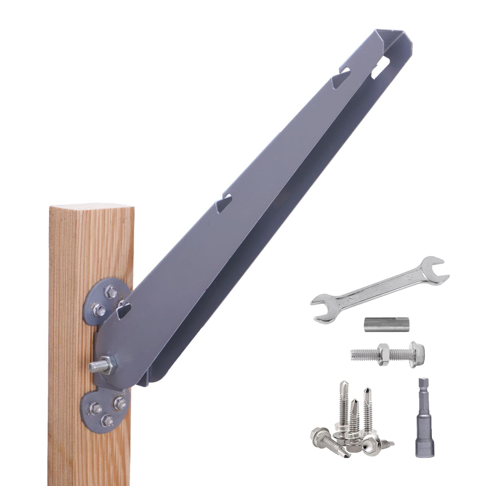 Barbed Wire Arm Extender for Wood Fence Post, Flat or Surface Mount Barbed Wire Arm Extensions, Hot-Dip Galvanized Steel Barb Wire Extension Arm Wall Mounted, All Bolts&Spanner Included 10Pcs