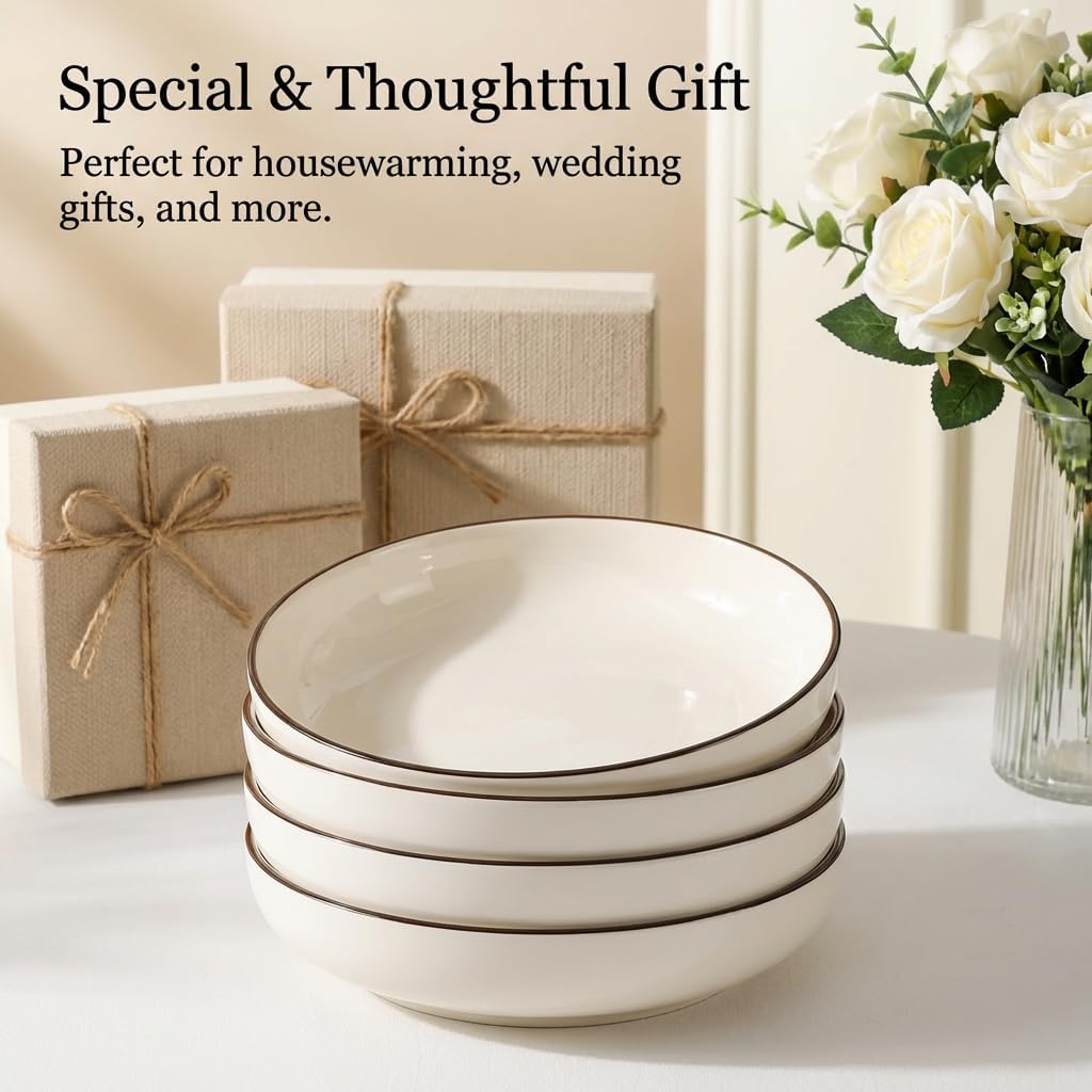 Pasta Bowls Set of 4, 24.5 oz, 7.5 Inch Ceramic