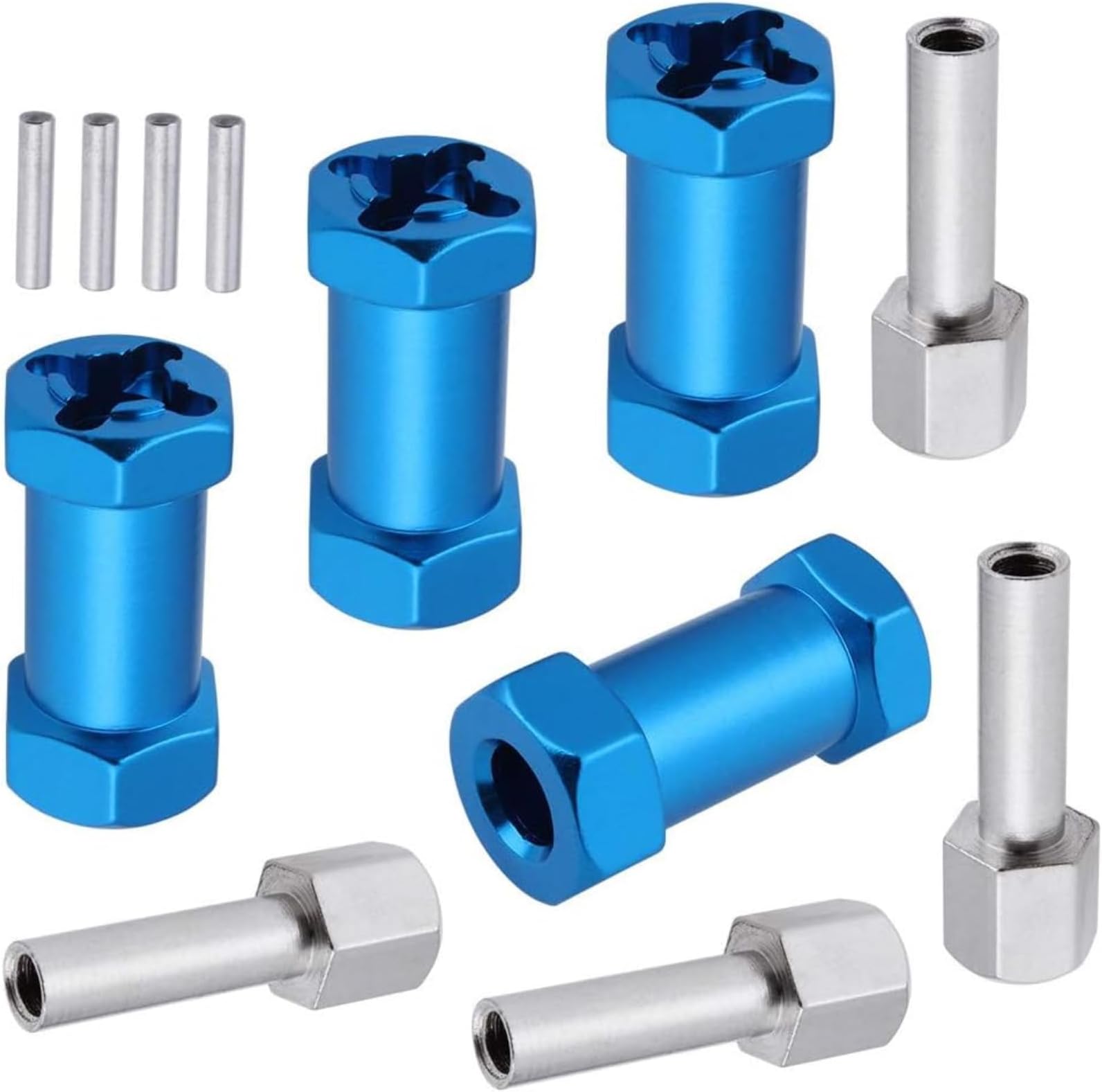 4-Pack HobbyPark RC Wheel Spacers 12mm Hex Drive Hubs Combiner Coupler Aluminum 25mm Offset Extension for 1/10 RC Crawler Car Parts (Blue)