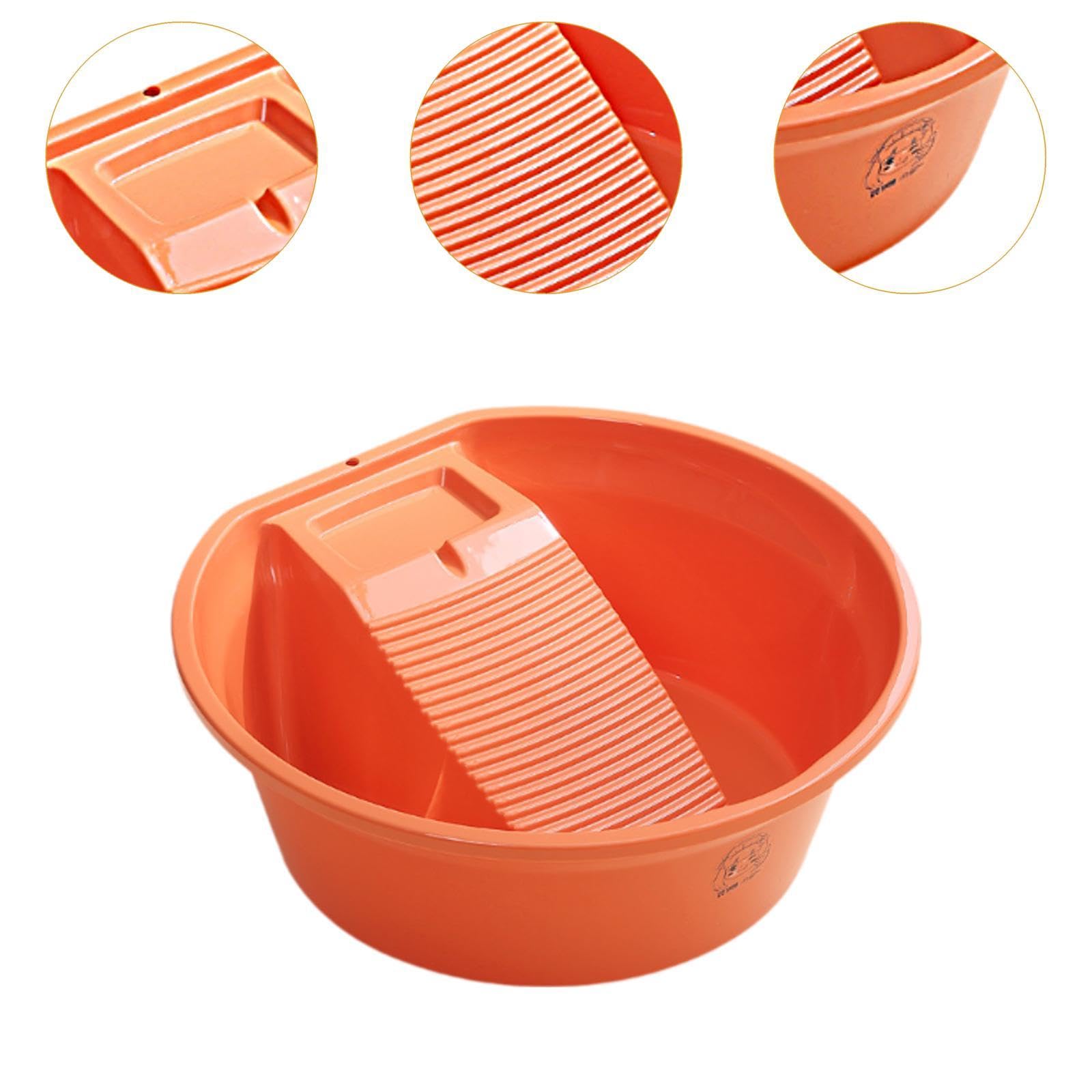 Lavabo Portátil con Cubeta de Lavado Estable Recipiente Práctico para Lavado a Mano Tabla de Lavar Integrada Accesorio para Higiene Personal Adecuado, Naranja, Individual