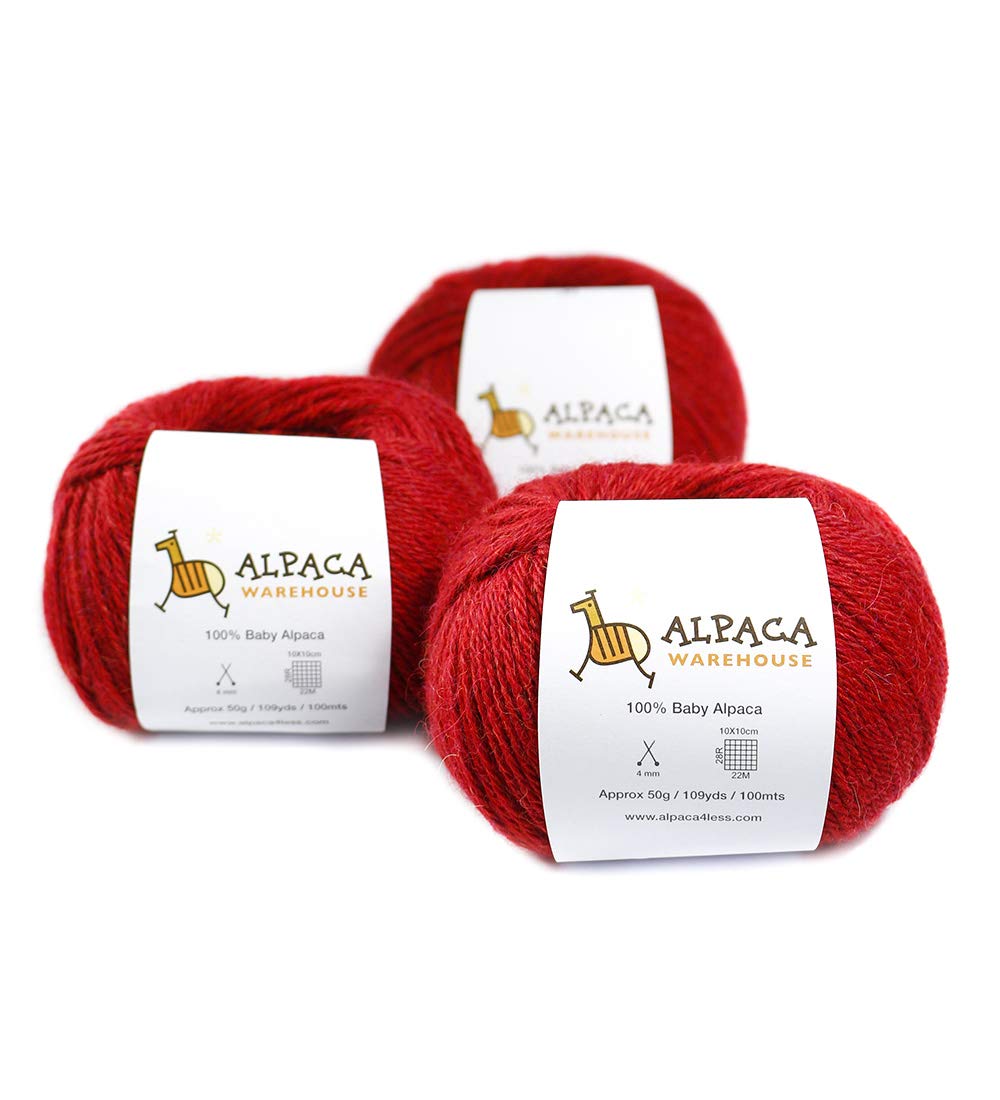 Alpaca Warehouse 100 Baby Alpaca Yarn Wool Set of 3 Skeins Worsted