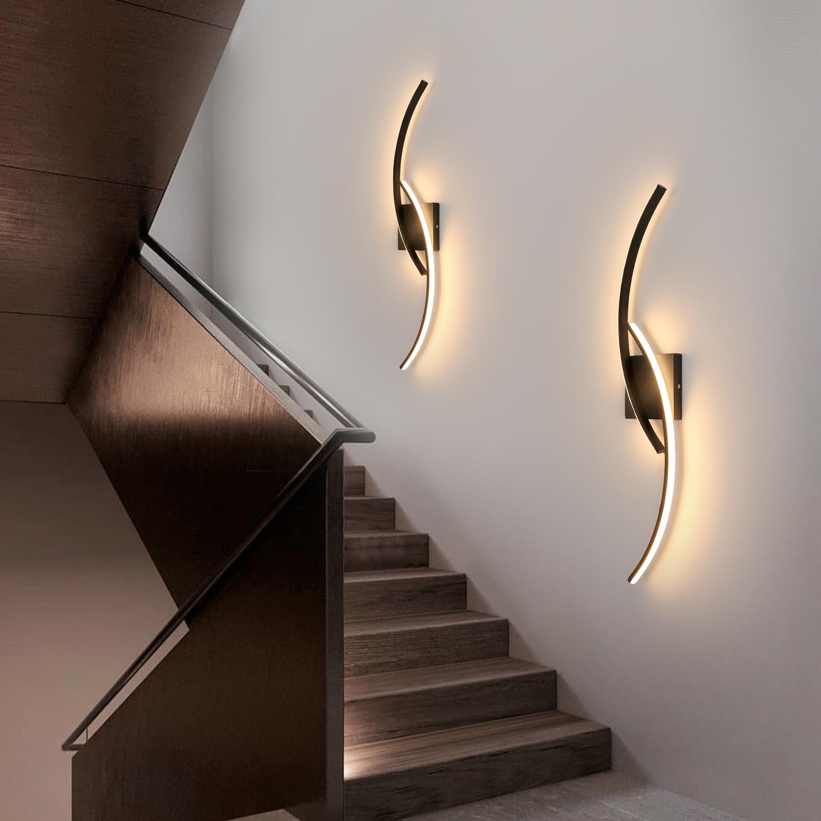 Comely Applique Murale Interieur, Moderne 80cm 27W Noir Lampe Murale LED pour Chambre à Coucher Salon, Lumière Chaude 3000k