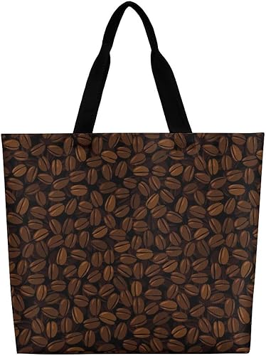 Miniatura 3 de Divertido patrón de granos de café reutilizable bolsa de compras con correas para el hombro, bolsas de mano plegables portátiles para comestibles