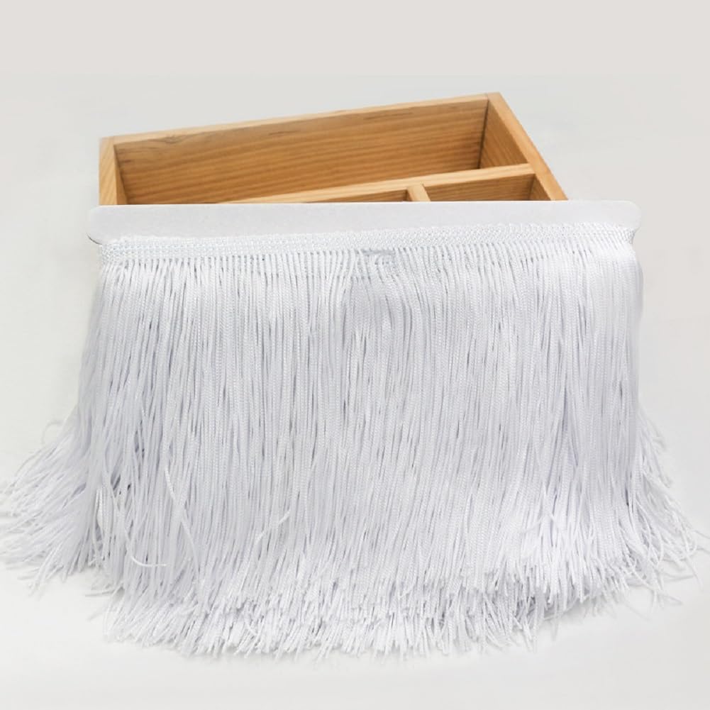 Yalulu 10 Meters Chainette Fringe Trim Lace Tassel, 15cm Wide Fringe Trim Ribbon for DIY Latin Dress Clothes Accessories (White)