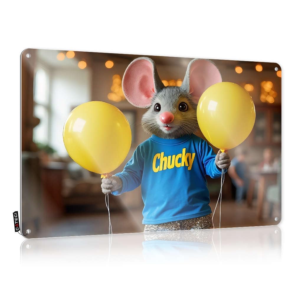 Funny Vintage Signs Adorable Metal Gift For Maid Of Honor A Person In A Mouse Costume Holding Yellow Balloons. - Vintage Wall Decor For Bars(30X40CM)