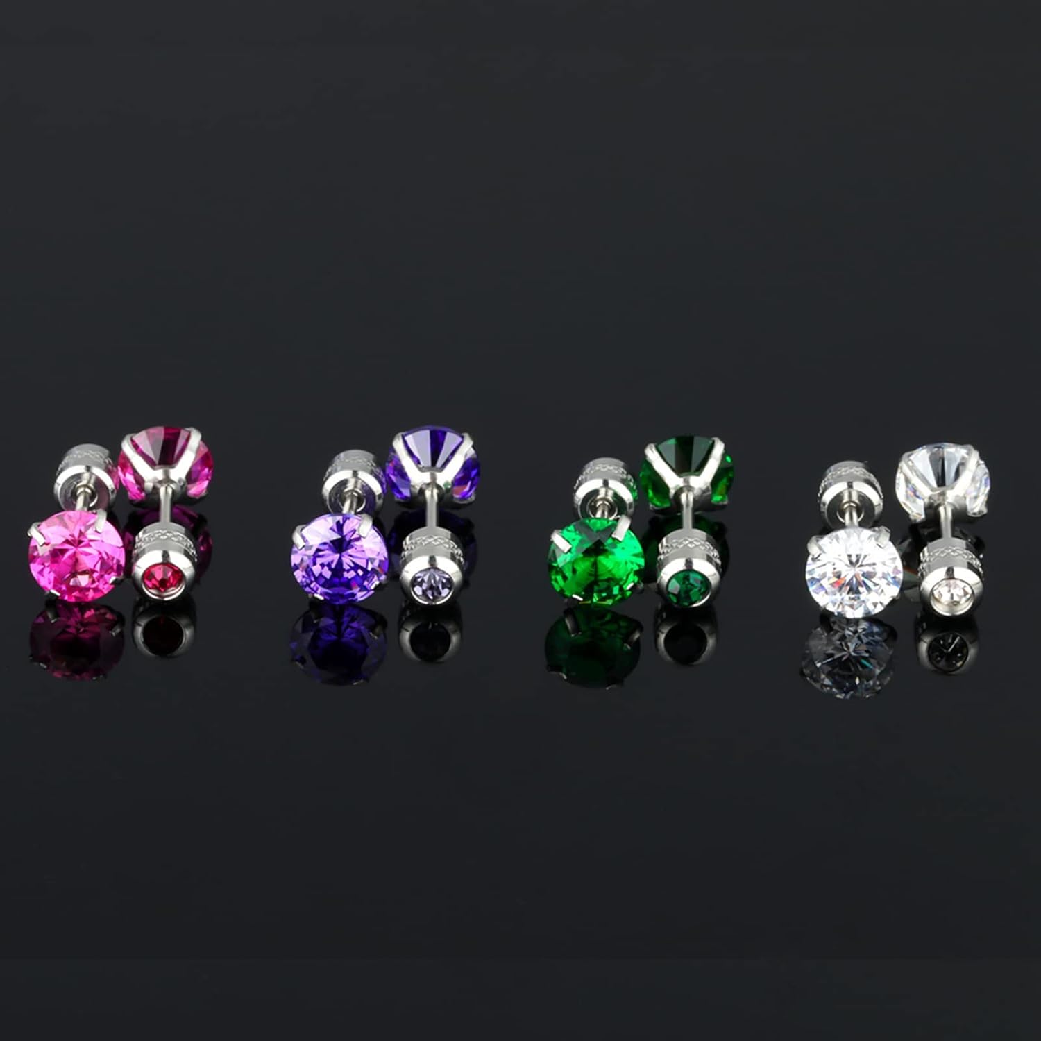 Pack of Titanium Stud Earrings for Women Men, 5A Cubic Zirconia Double Side Piercing Sleeper Earrings for Sensitive Ears 4mm - Image 7