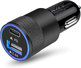 USB C Cigarette Lighter Socket, 32 W, USB-C Car Charger, 2 Ports, Car Charger, Compact Size, Durable, Rapid Charger, Type C Car Charger, Compatible with 12 V/24 V Cars, USB Car Charger, Compatible