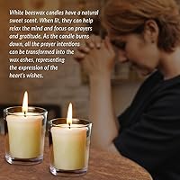 Vista 4 de 4 velas votivas de cera de abeja pura, sin perfume, naturalmente ligeramente perfumadas a miel, 15 horas de tiempo de combustión cada una (blanco)