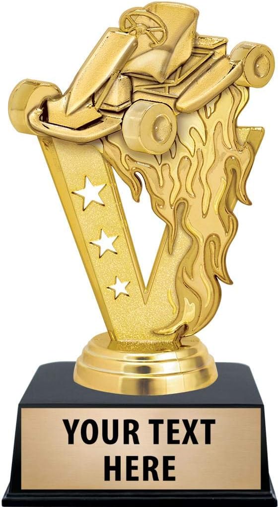 Crown Awards Go Kart Trophies with Custom Engraving, 6" Personalized Gold Fireball Go Kart Racing Trophy On Black Base Prime
