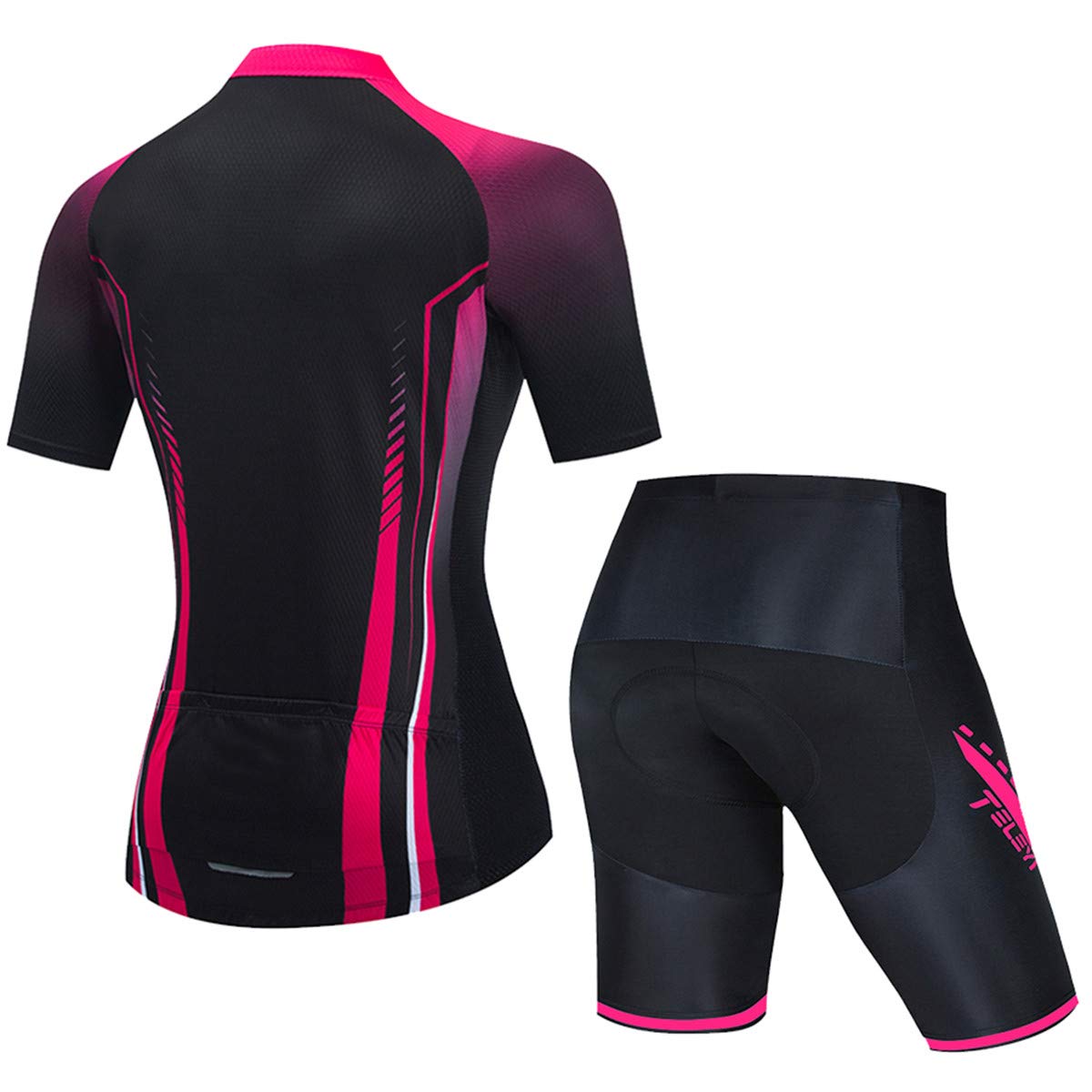 PSPORT Women's Cycling Jersey Shorts Sets Short Sleeve Bike Clothing Black Bicycle Suit Road Biking Outfits