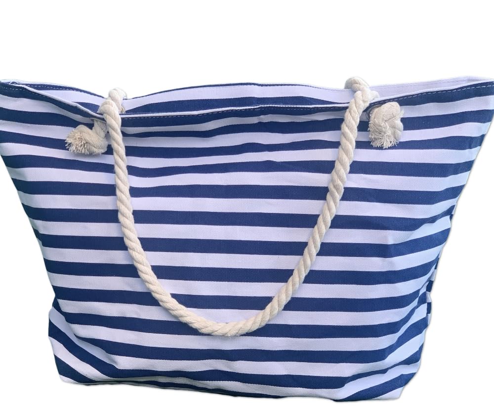 Jaime de Juan Leather Bolso Playa Grande Mujer. Tamaño XXL con Cremallera. Bolsa a Rayas.