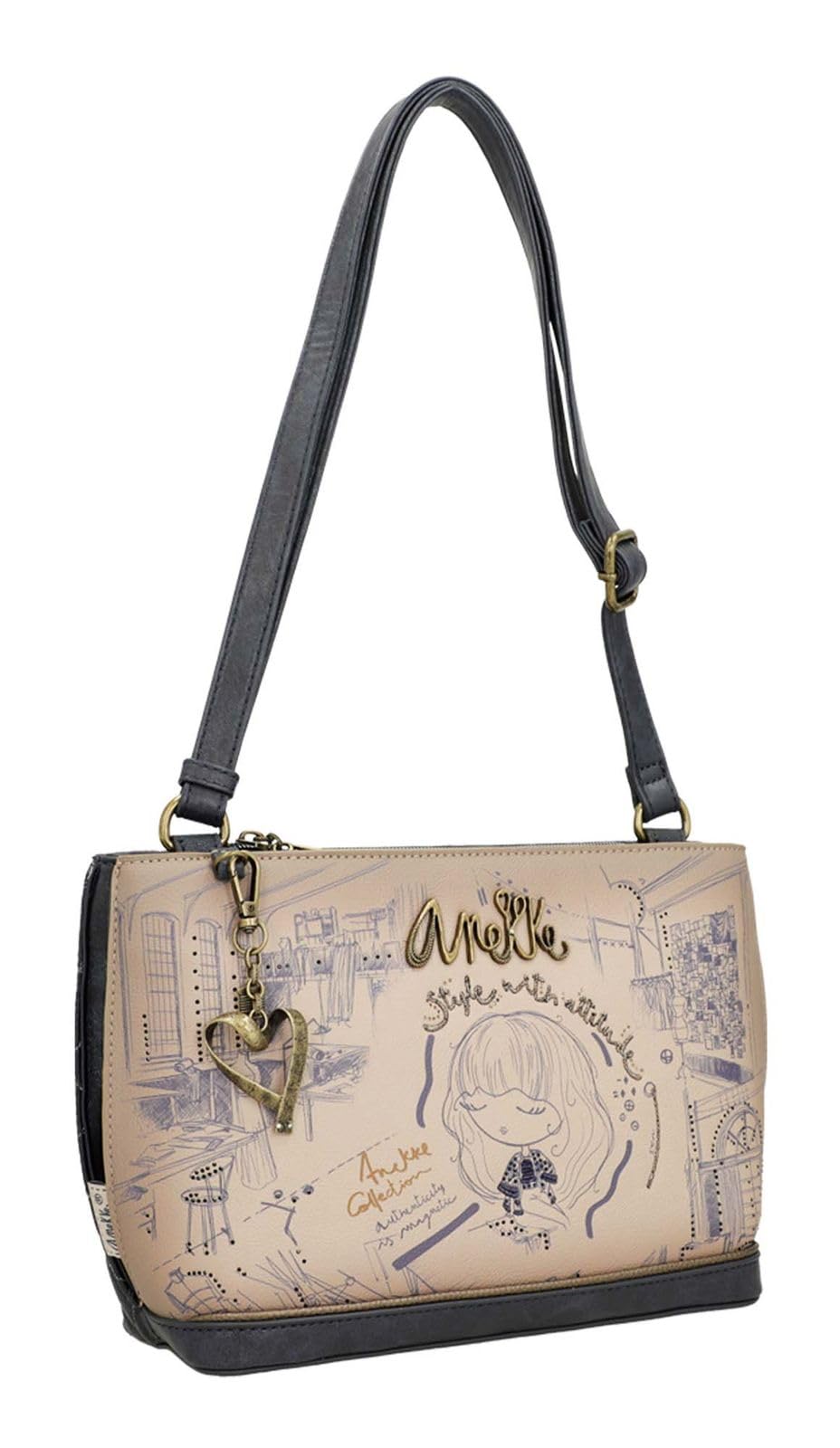 Anekke - Sac à bandoulière FEMME anthracite et beige